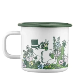 Mumin emaljmugg 37 cl i trädgården vit