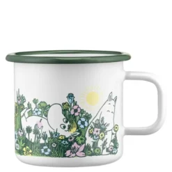 Mumin emaljmugg 37 cl i trädgården vit