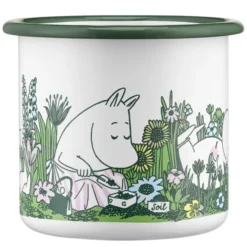 Mumin emaljmugg 37 cl i trädgården vit