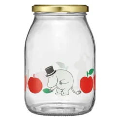 Mumin glasburk 1L med klistermärke 4-pack röd