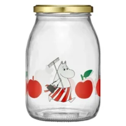 Mumin glasburk 1L med klistermärke 4-pack röd