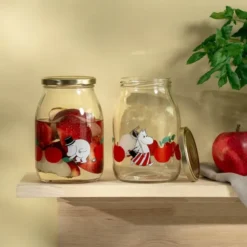 Mumin glasburk 1L med klistermärke 4-pack röd