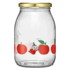 Mumin glasburk 1L med klistermärke 4-pack röd