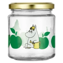 Mumin glasburk 0,5L med klistermärke 4-pack gul