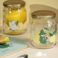 Mumin glasburk 0,5L med klistermärke 4-pack gul