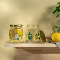 Mumin glasburk 0,5L med klistermärke 4-pack gul
