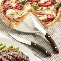 Napoli pizza/grillkniv 4-pack stål med mörkt handtag
