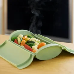 Ångkokare med bricka för mikrovågsugn 2 port. grön