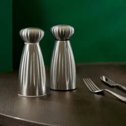 Palm Satin kvarnar och bricka 3 delar rostfritt stål liten