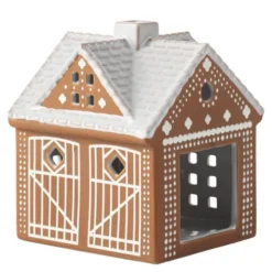 Pepparkakshus ljuslykta julstall 11,5 cm brun
