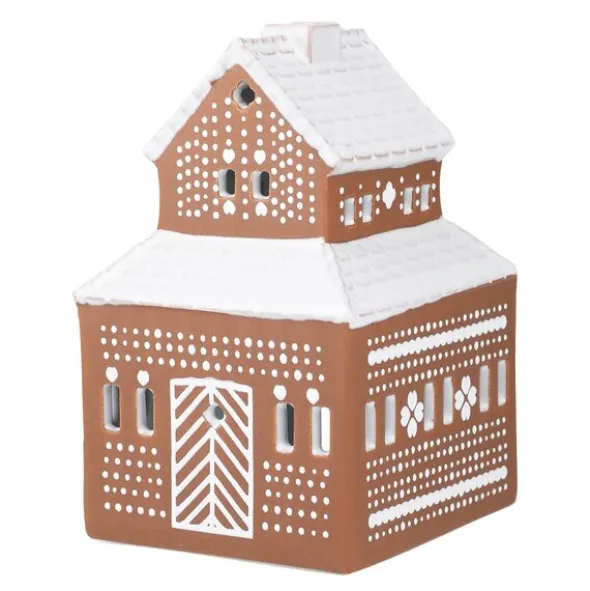 Pepparkakshus ljuslykta Villa 10 cm brun