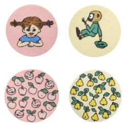 Pippi glasunderlägg Frukter 4-pack rosa/gul