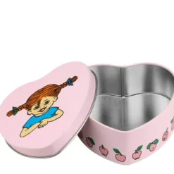 Pippi plåtburk hjärtformad 10 cm frukter/rosa