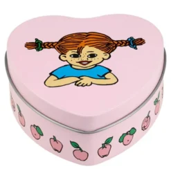 Pippi plåtburk hjärtformad 10 cm frukter/rosa