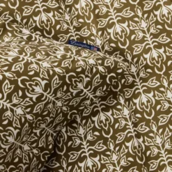 Påslakanset 150x210 cm bomullsatin ornament oliv/vit