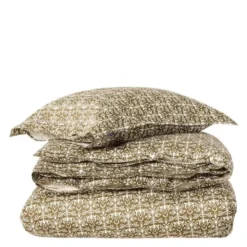 Påslakanset 150x210 cm bomullsatin ornament oliv/vit