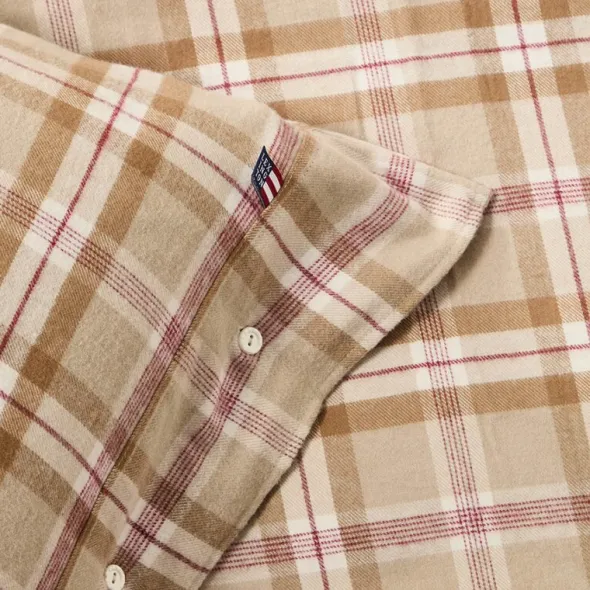 Påslakanset 150x210 cm bomullsflanell rutigt fudge/beige/fig