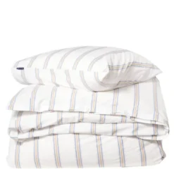 Påslakanset 150x210 cm bomullspercale randigt vit/blå/beige