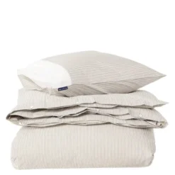 Påslakanset 150x210 cm bomullspercale randigt olive/white