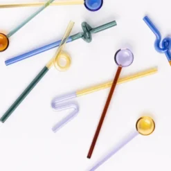 Rainbow sugrör i glas 19 cm 2-pack blå