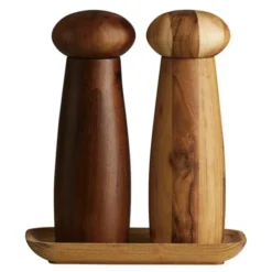 Raw Teak Keramisk Kvarnset med Bricka 3 delar Blandat Teak
