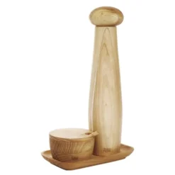 RAW Teak keramisk pepparkvarn + bricka + saltkar