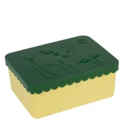 Rådjur matlåda plast ett fack 11x14 cm mörkgrön/ljusgul