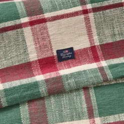 Rib löpare bomull 50x250 cm rutigt grön/röd/beige