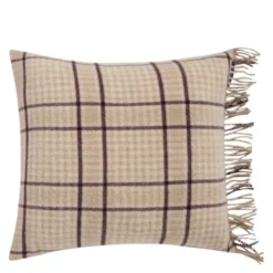 Rutigt kuddfodral ull 50x50 cm beige/fig