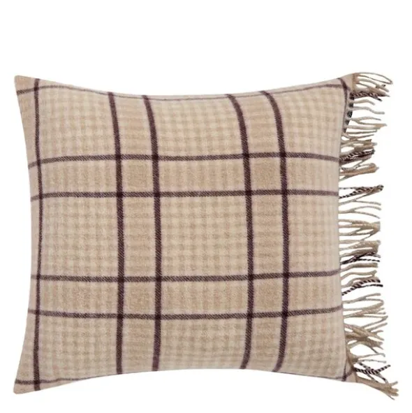 Rutigt kuddfodral ull 50x50 cm beige/fig