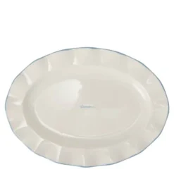 Serveringsfat med vågig kant 22x30 cm vit/blå