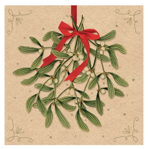 Servett 33x33 cm 20-pack Mistletoe with Bow natur