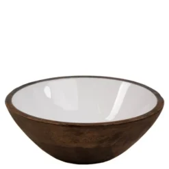 Skål 20,4 cm mangoträ rustic brown/vit