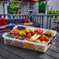 Snacklebox med 11 fack och plastbräda 30x40,5 cm vit