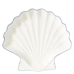 Snäcka serveringsfat stort 34 cm vit/blå