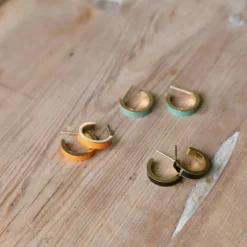 Steel - Enamel Coll örhängen 16 mm orange/guld