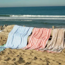 Strandhandduk 180x100 cm velour/frotté blå/vit
