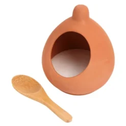 Terracotta saltkar med sked 9 cm