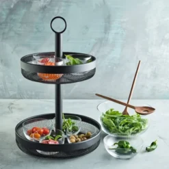 Timeless skål med salladsbestick 3 L klar/valnöt
