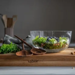 Timeless skål med salladsbestick 3 L klar/valnöt