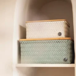 Top Fit stor förvaringskorg med lock 31x23x15 cm eucalyptus