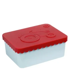 Traktor matlåda plast ett fack 11x14 cm röd/ljusblå