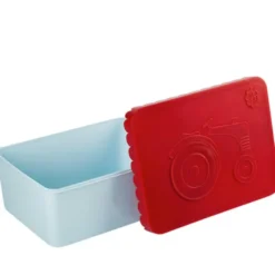 Traktor matlåda plast ett fack 11x14 cm röd/ljusblå