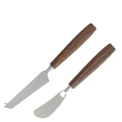 Träskaft knivset med ost- och smörkniv valnöt