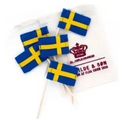 Tårtflagga i äkta flaggduk 13 cm 5-pack svenska flaggan