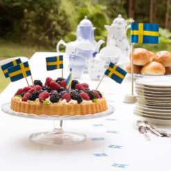 Tårtflagga i äkta flaggduk 13 cm 5-pack svenska flaggan