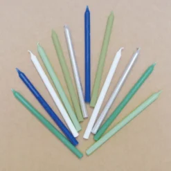 Tårtljus 12-pack 12 cm blå/silver/vit/grön