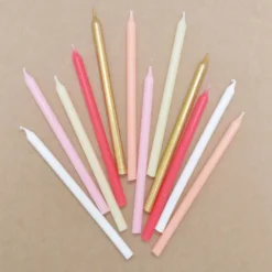 Tårtljus 12-pack 12 cm rosa/guld/vit/röd