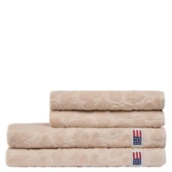 Velour Jacquard handduk med lövmönster 100x150 cm ljusbeige