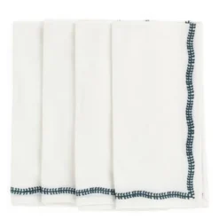 White Embroidery servetter 50x50 cm 4-pack true navy